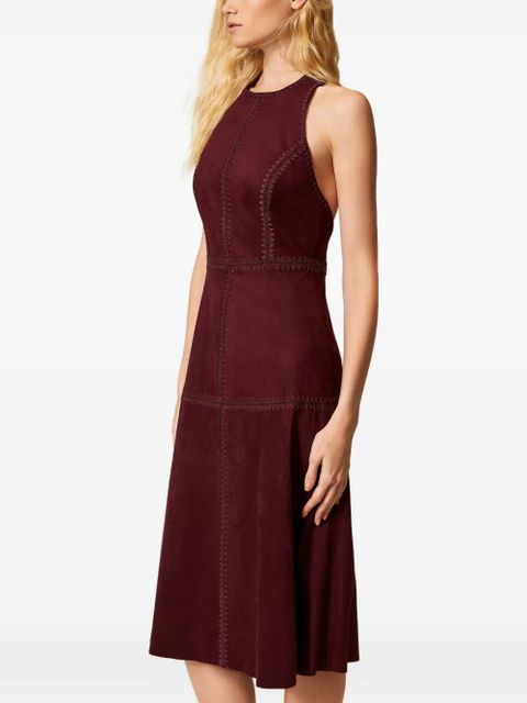TWINSET embroidery suede midi dress - Red