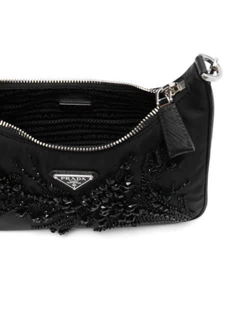 Prada crystal-embellished shoulder bag - Black