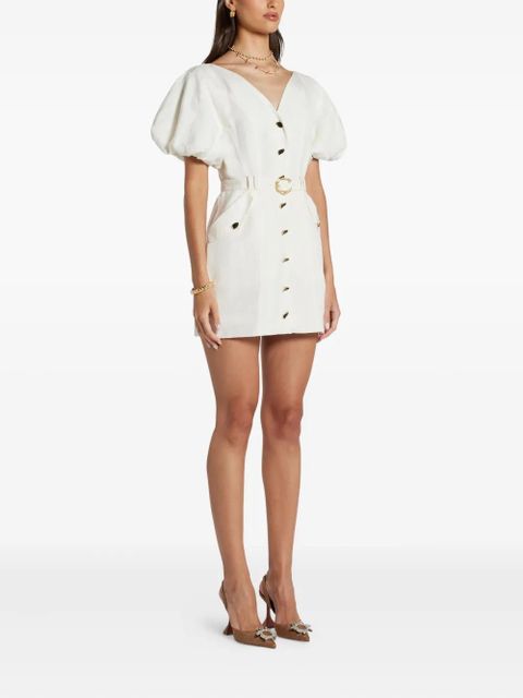 Aje puff-sleeves buttoned-front mini day dress - White