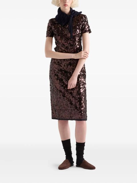 Prada sequin-embellished short-sleeve top - Brown