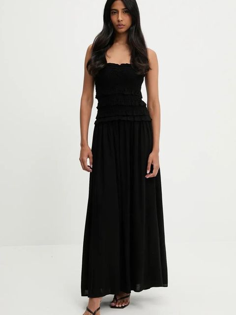 Answear.LAB sukienka z lnem kolor czarny maxi rozkloszowana - zdjęcie produktu nr 1