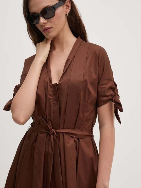 Sandro Ferrone sukienka bawełniana kolor brązowy midi rozkloszowana SFS31XBDSAVONAROLA