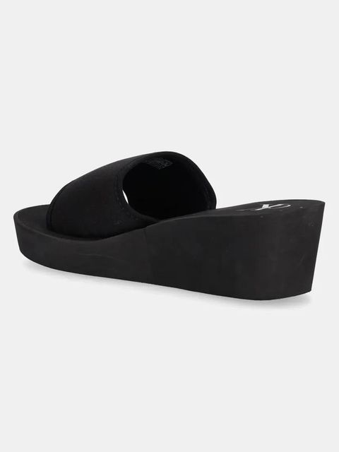 Calvin Klein Jeans klapki BEACH WEDGE SLIDE CANVAS damskie kolor czarny na koturnie YW0YW01725 - zdjęcie produktu nr 2