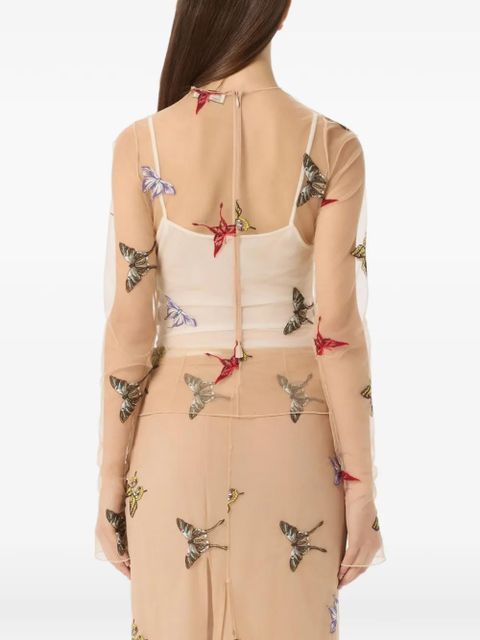 Blumarine embroidered tulle blouse - Neutrals