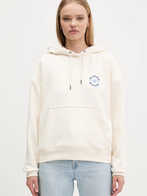 Guess Jeans bluza damska kolor beżowy z kapturem z nadrukiem W5BQ24 KC811 - zdjęcie produktu nr 2