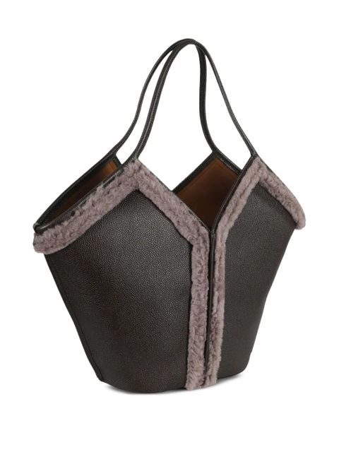 Hereu shearling-trimmed tote bag - Brown