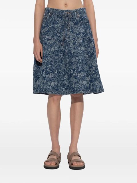 GANNI floral-print flared skirt - Blue