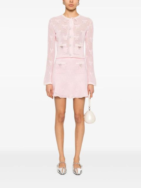 Self-Portrait bow-detail crochet mini skirt - Pink