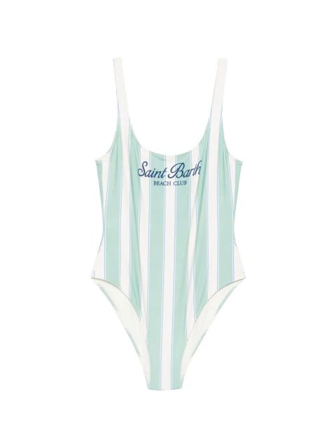 MC2 Saint Barth striped logo-print swimsuit - Green - zdjęcie produktu nr 1