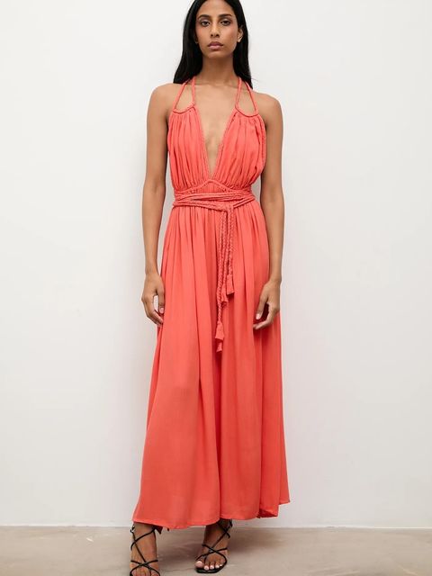 Answear.LAB sukienka kolor pomarańczowy maxi rozkloszowana