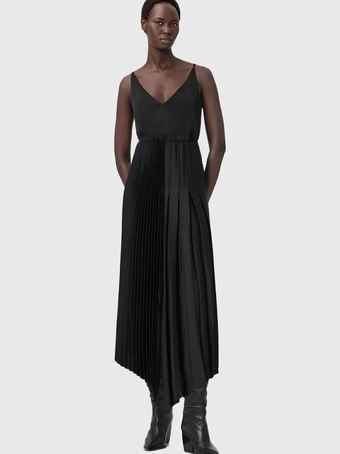 AllSaints sukienka z dodatkiem alpaki kolor czarny maxi prosta W193DD - zdjęcie produktu nr 2