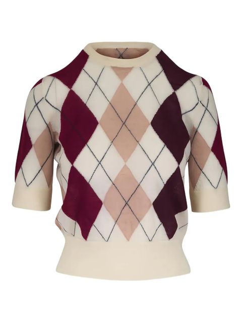 KHAITE argyle-pattern short-sleeves top - Neutrals - zdjęcie produktu nr 1