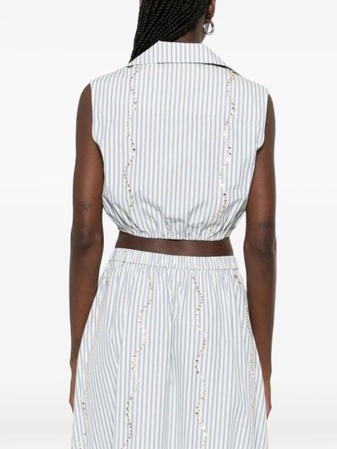 SANDRO striped-pattern embellished shirt - White