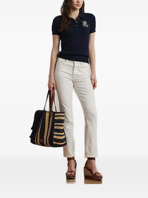 Lauren Ralph Lauren cable knit embroidered polo top - Blue - zdjęcie produktu nr 2