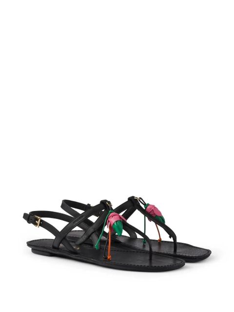 Prada antiqued leather thong sandals with floral ornament - Black - zdjęcie produktu nr 2