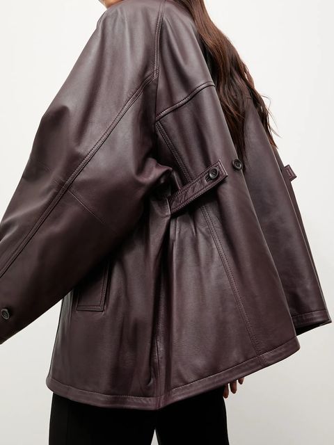 Answear.LAB kurtka skórzana kolor bordowy