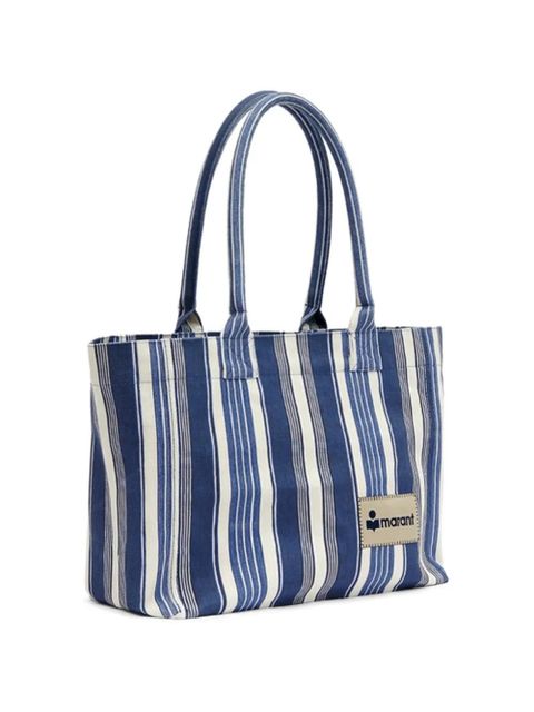 ISABEL MARANT Yenky striped-pattern logo-patch tote bag - Blue