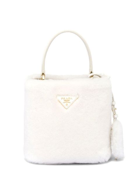 Prada mini Panier shearling tote bag - White - zdjęcie produktu nr 1