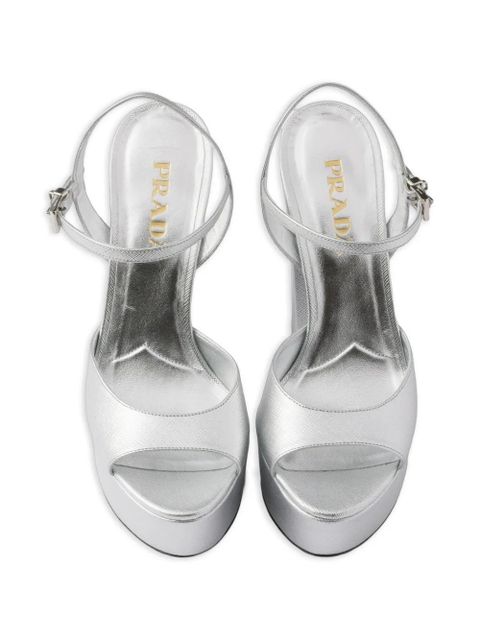 Prada Saffiano-leather metallic platform sandals - Silver