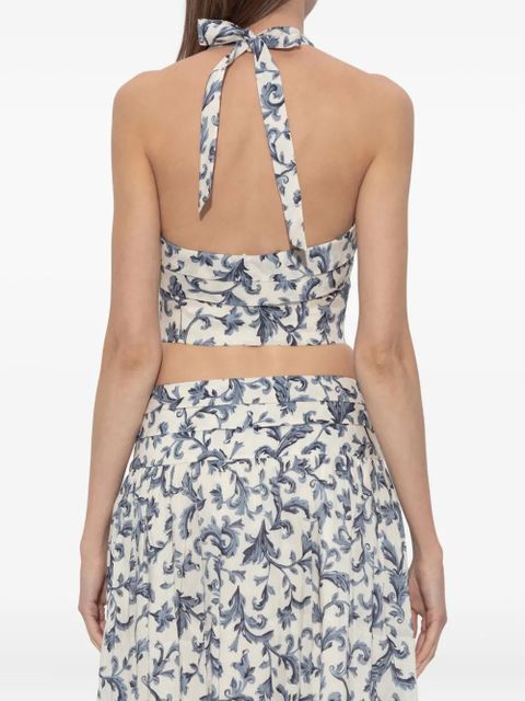 Posse Rue halterneck baroque-print top - White