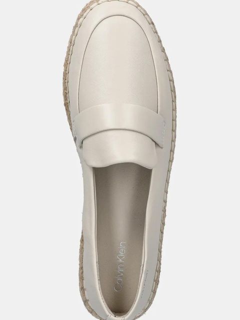 Calvin Klein espadryle skórzane ESPADRILLE W/CK HW - LTH kolor beżowy HW0HW02390