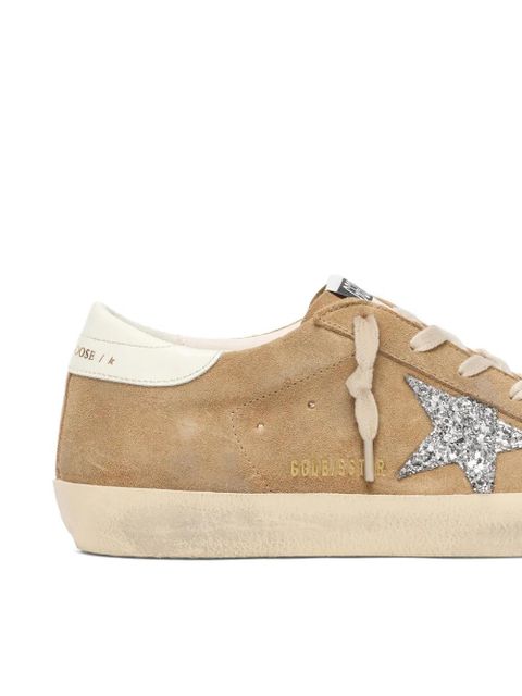 Golden Goose Super-Star in tobacco suede with silver glitter star sneakers - Neutrals