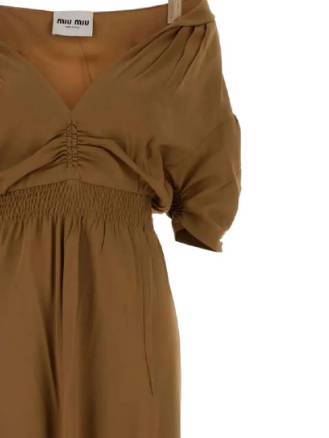 Miu Miu gathered V-neck midi dress - Brown