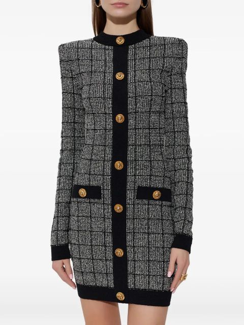Balmain checked-pattern long-sleeve dress - Grey