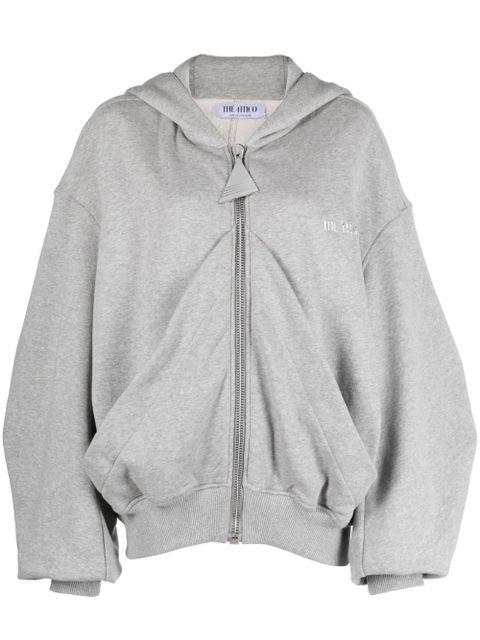 The Attico logo-embroidered draped cotton hoodie - Grey - zdjęcie produktu nr 1