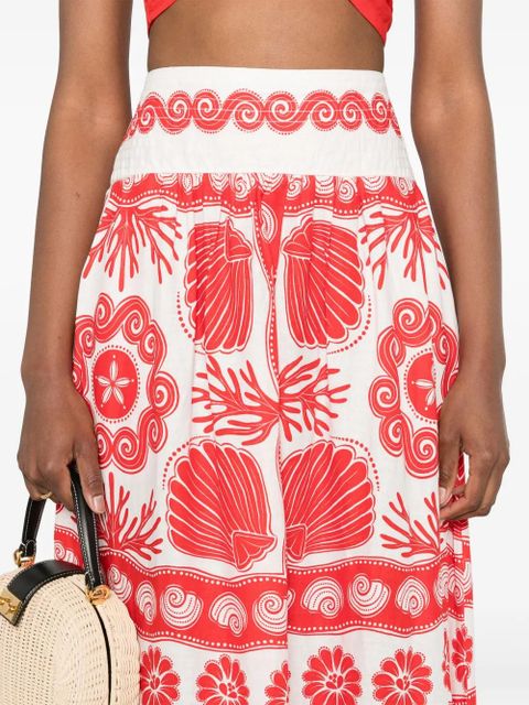 FARM Rio Ainika shell-print midi skirt - Red