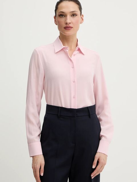 Weekend Max Mara koszula jedwabna CURVONE damska kolor różowy regular z kołnierzykiem klasycznym 2615111121600 - zdjęcie produktu nr 1