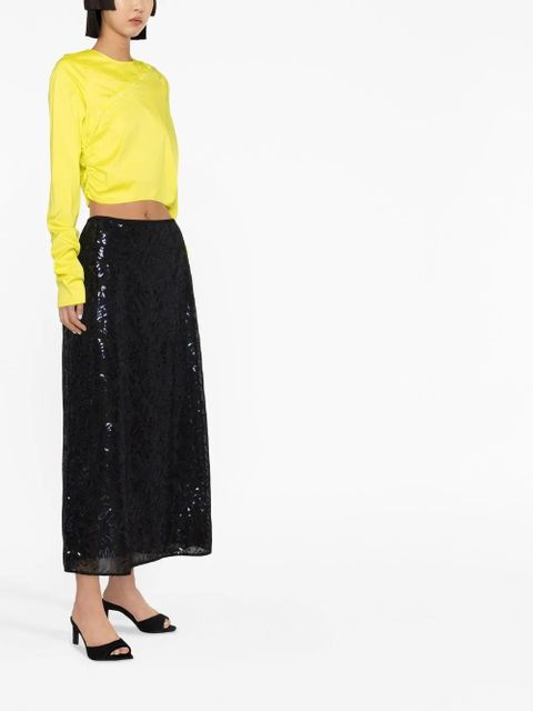 GANNI crew-neck long-sleeved blouse - Yellow