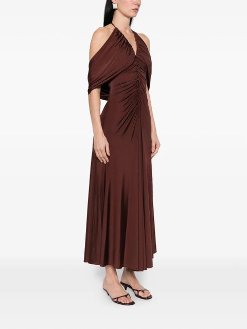Self-Portrait V-neck ruched midi dress - Brown