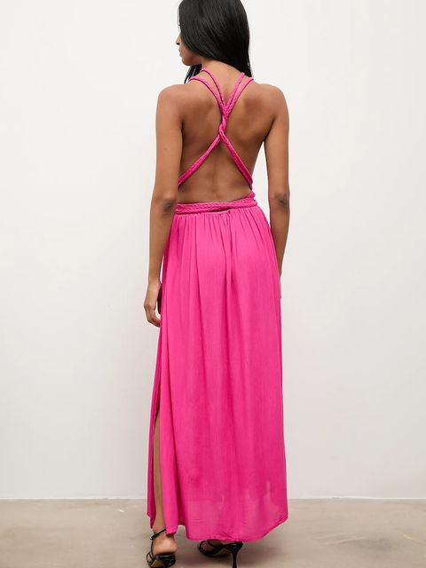 Answear.LAB sukienka kolor różowy maxi rozkloszowana