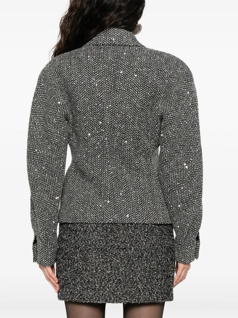 Alessandra Rich sequin-embellished herringbone jacket - Grey