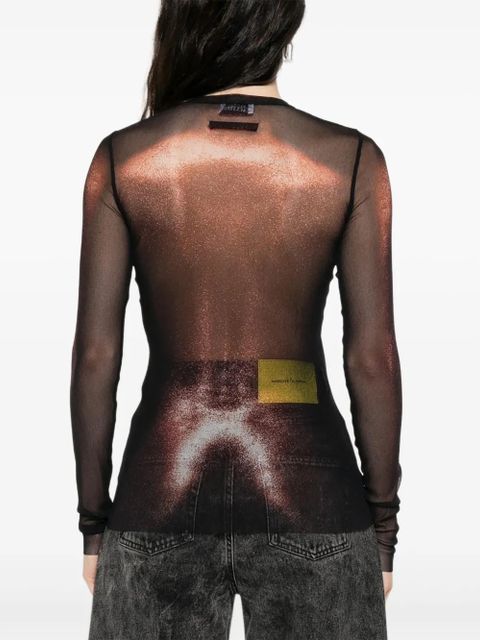 Jean Paul Gaultier mesh body-print top - Black