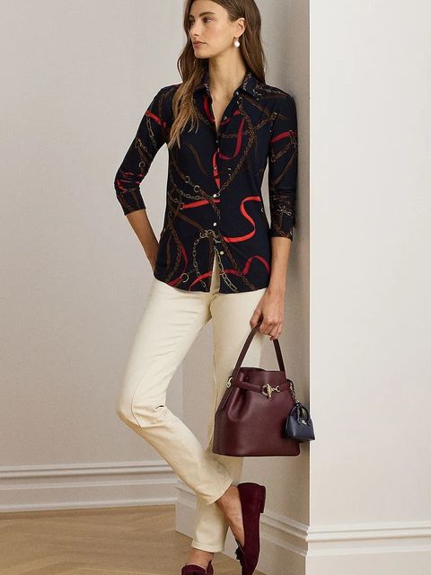 Lauren Ralph Lauren koszula damska kolor granatowy regular z kołnierzykiem klasycznym 200P03716