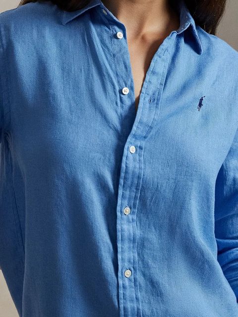 Polo Ralph Lauren koszula lniana kolor niebieski relaxed z kołnierzykiem klasycznym 211970730