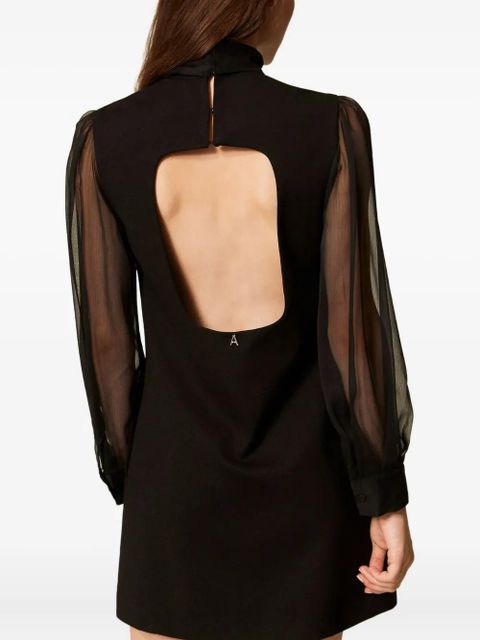 TWINSET bow-neck sheer-sleeve mini dress - Black