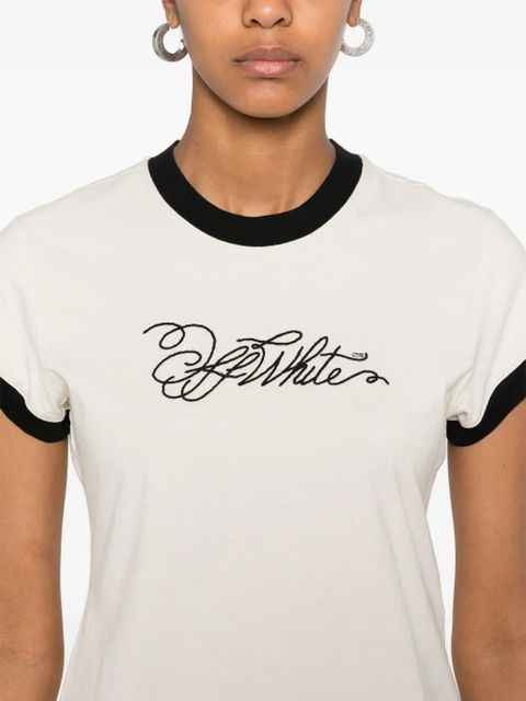 Off-White logo-embroidered T-shirt - Neutrals - zdjęcie produktu nr 2