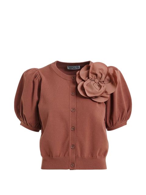 Essentiel Antwerp flower-brooch puff-sleeve cardigan - Brown - zdjęcie produktu nr 1