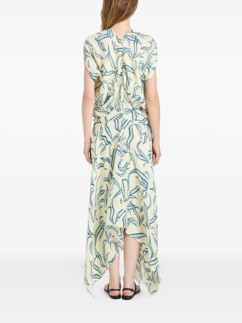 Proenza Schouler Sybella leaf-print handkerchief-hem midi dress - Neutrals