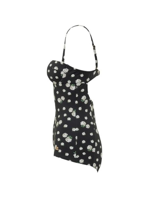 Dolce & Gabbana floral-print DG logo swimsuit - Black