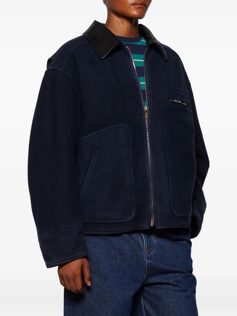 Miu Miu leather-collared padded jacket - Blue