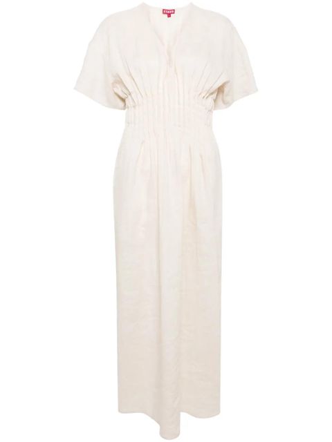STAUD pintuck-detailing linen dress - Neutrals