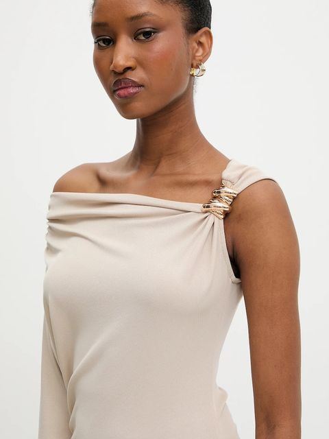 Answear.LAB sukienka kolor beżowy maxi dopasowana