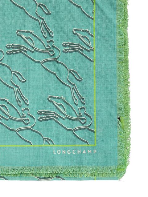 Longchamp fringed horse-motif scarf - Green - zdjęcie produktu nr 2