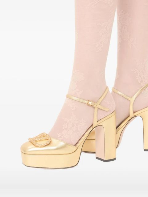 Valentino Garavani 115mm VLogo Signature leather pumps - Gold