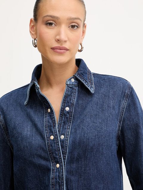 BOSS Orange koszula jeansowa damska kolor niebieski regular z kołnierzykiem klasycznym 50553905 - zdjęcie produktu nr 2