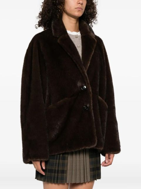 SANDRO faux-fur buttoned coat - Brown